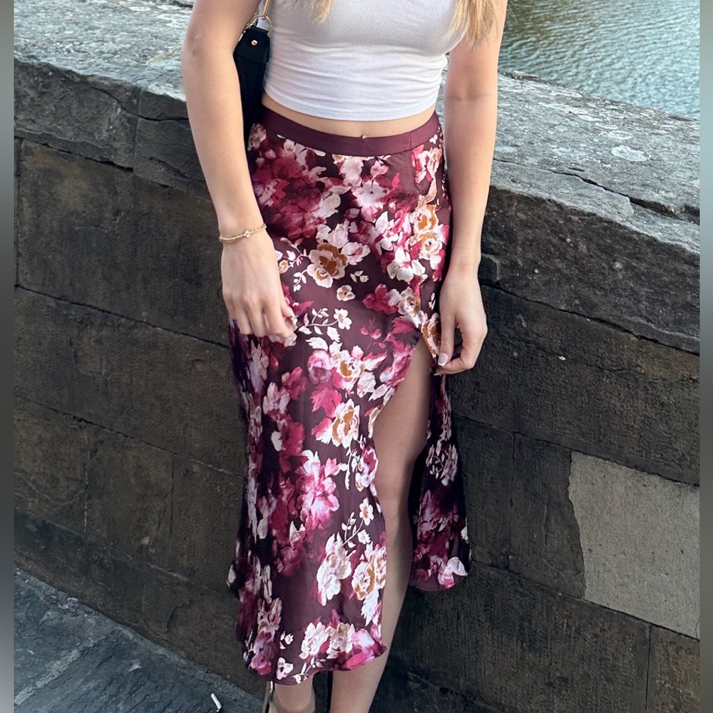 Free People floral maxi satin skirt